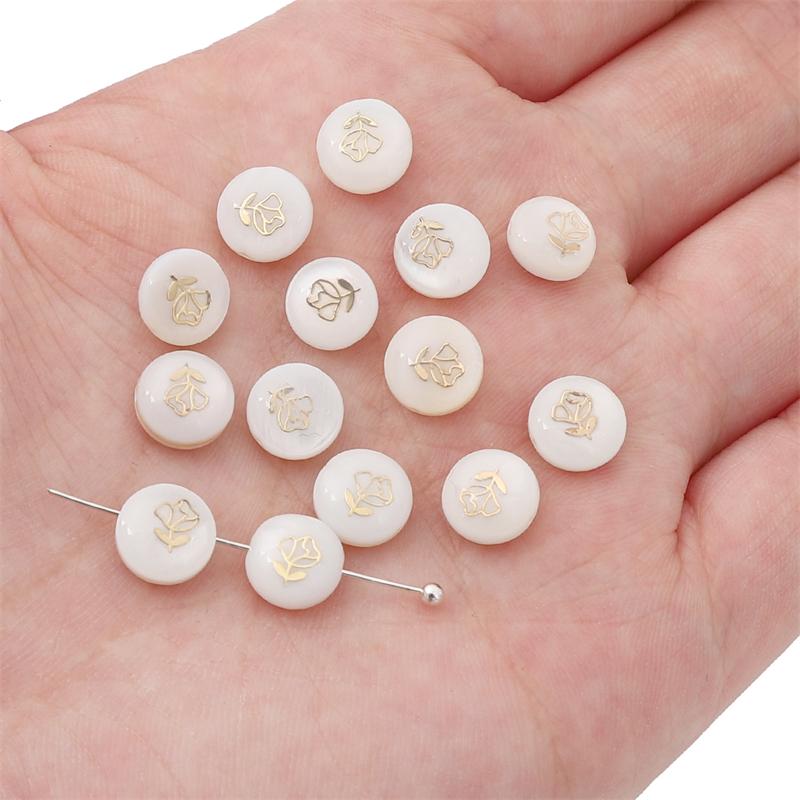 Natural Shell Double-Sided Hot Stamping Flat Round Beads For DIY Necklace Bracelet Earrings Jewelry Making