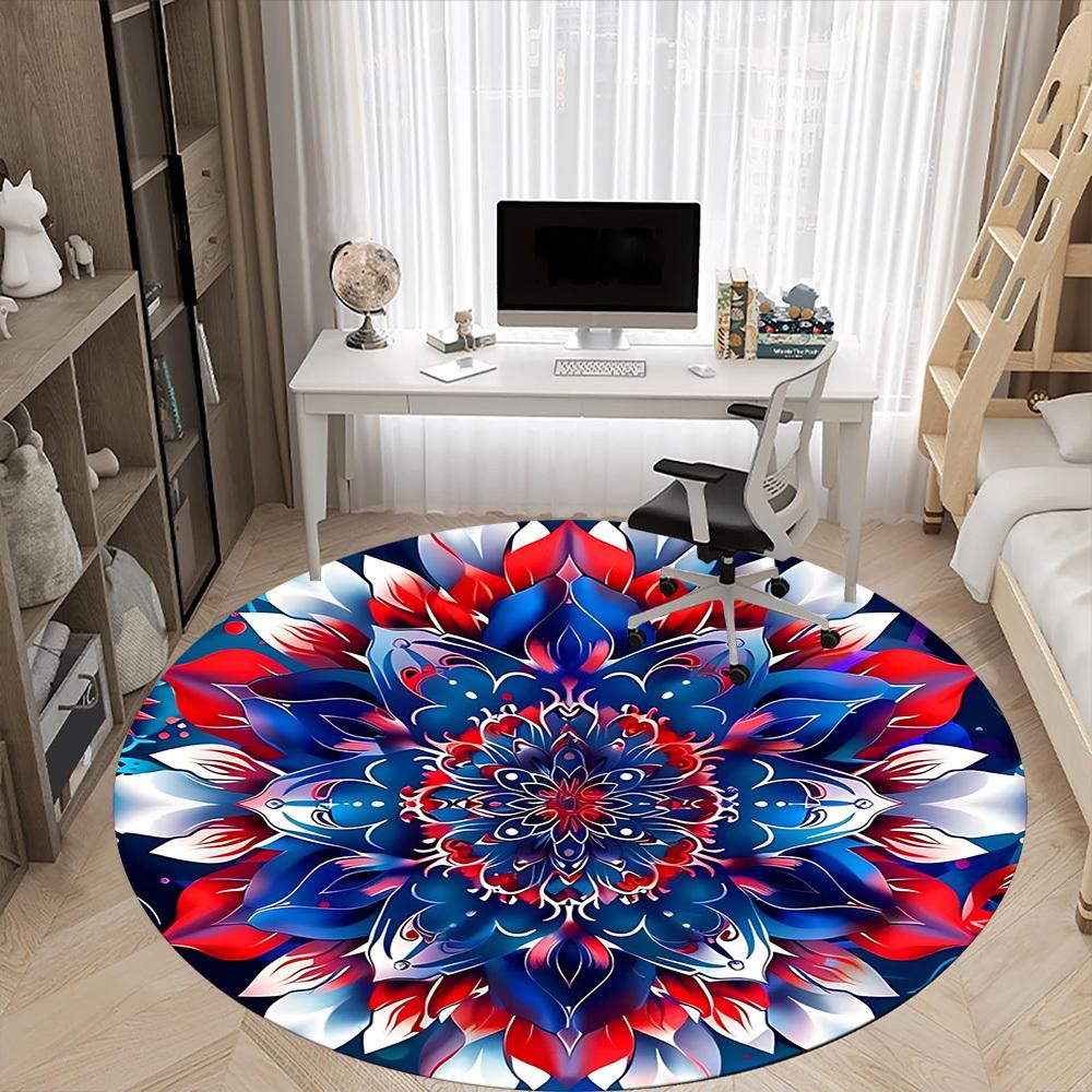 1pc Floral Mandala Design Carpet, Round Non Slip Durable Large Size Office Carpet, Suitable for Office