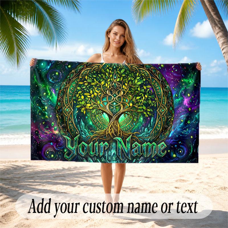 Tree of Life Theme Beach Towel Personalized Custom Name & Text Soft Quick Dry Beach Towel for Swimming Travel