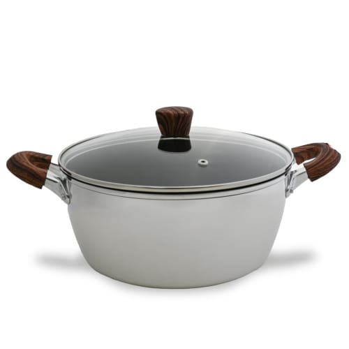 every U. Titanium-Coated 26cm Pot with Glass Lid, Fluoropolymer Coating, Gas/IH Compatible, High Heat Efficiency, Non-Stick, PFOS-Free, 750,000-Use Ab
