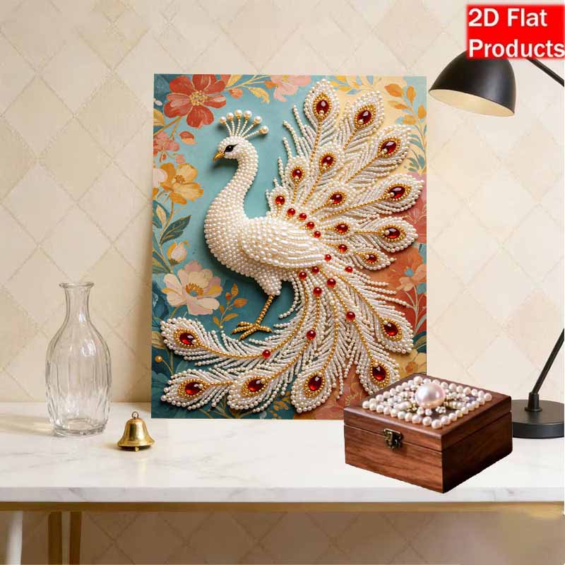 DIY Pearl Peacock 5D Rhinestone Art Kit for Adults Round Half Pearls Wall Decoration Handmade Craft Gift Frameless