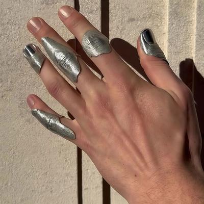 2026 Artistic Irregular Texture Knuckle Ring Silver Hip-Hop Style Niche Full Finger Rings For Men And Women
