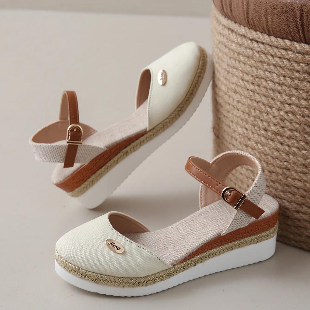 Women Closed Toe Wedge Sandals Women 2025 Summer Buckle Strap Gladiator Shoes Woman Fashion Espadrilles Platform Sandalias