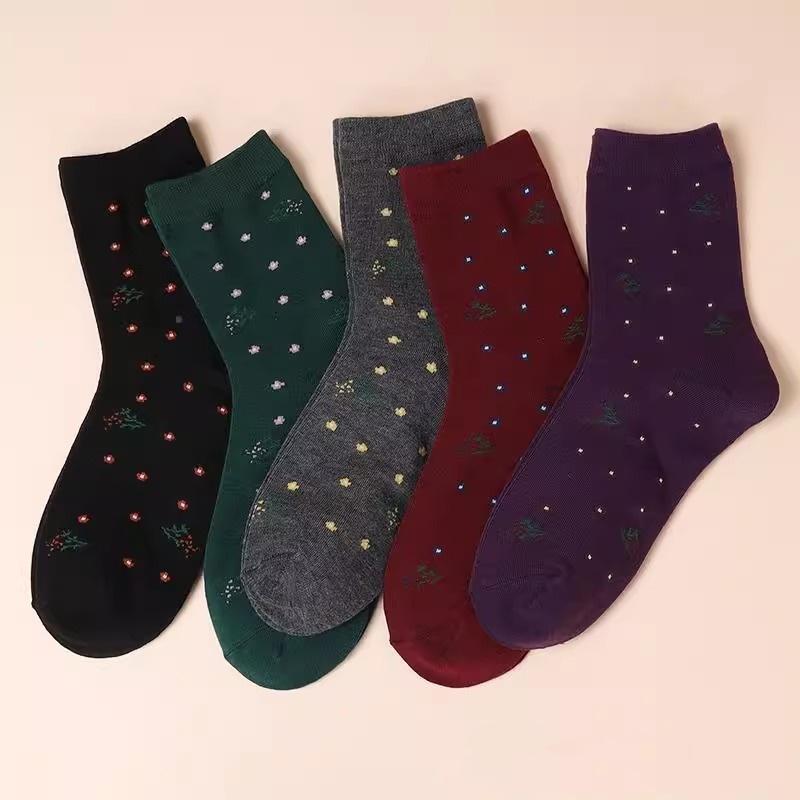 

Дышащие удобные носки средней длины для пожилых людей с имитацией вышивки, свободные носки для женщин, мам, бабушек, носки в подарок 5Pairs/set
