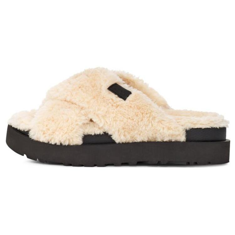 (WMNS) UGG Fuzz Sugar Cross Slide Natural Black Women s 1135131-NBLC EU 37