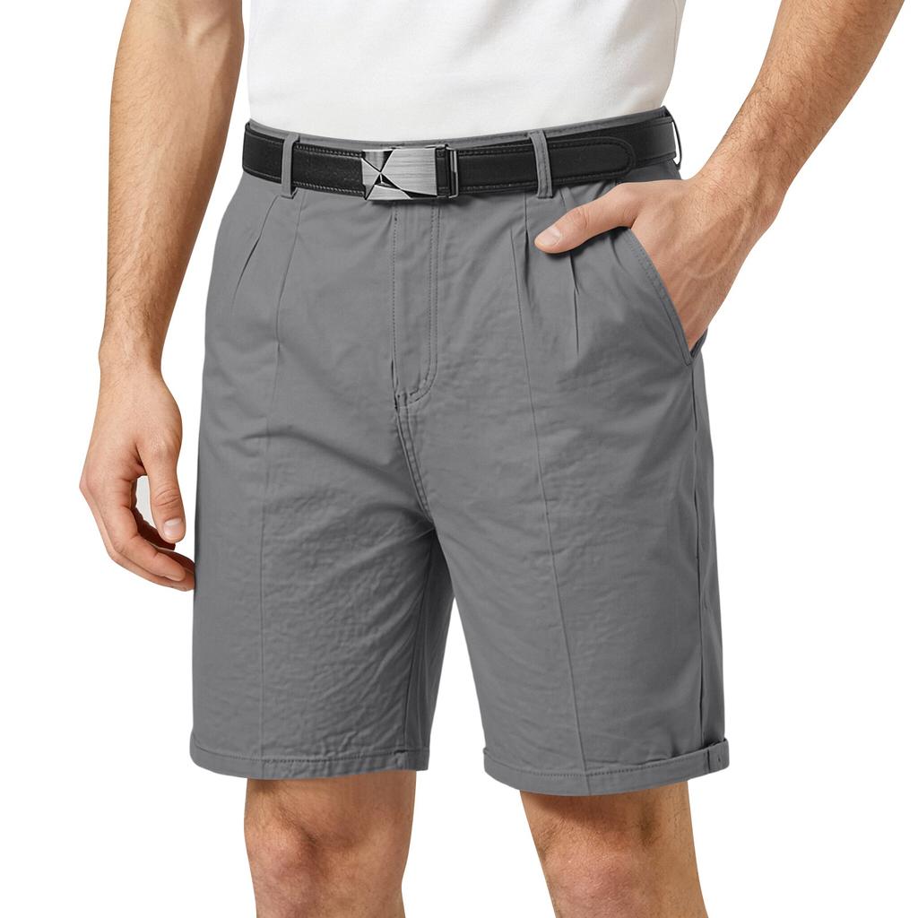 Men Five Pocket Classic Fit Shorts Lightweight Trousers with Belt Loops and Pleated Front Design