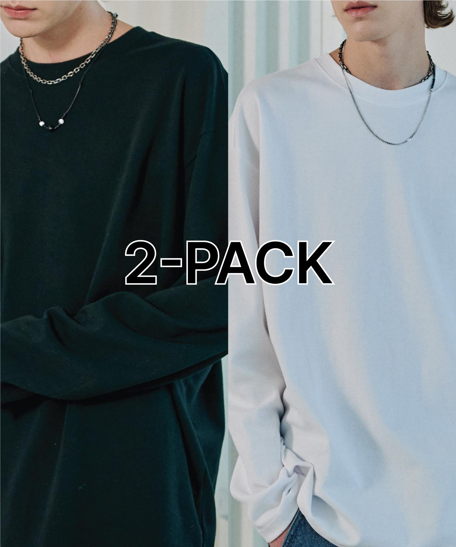 Compagno [2Pack] Plain Long-Sleeve Tee Black/M