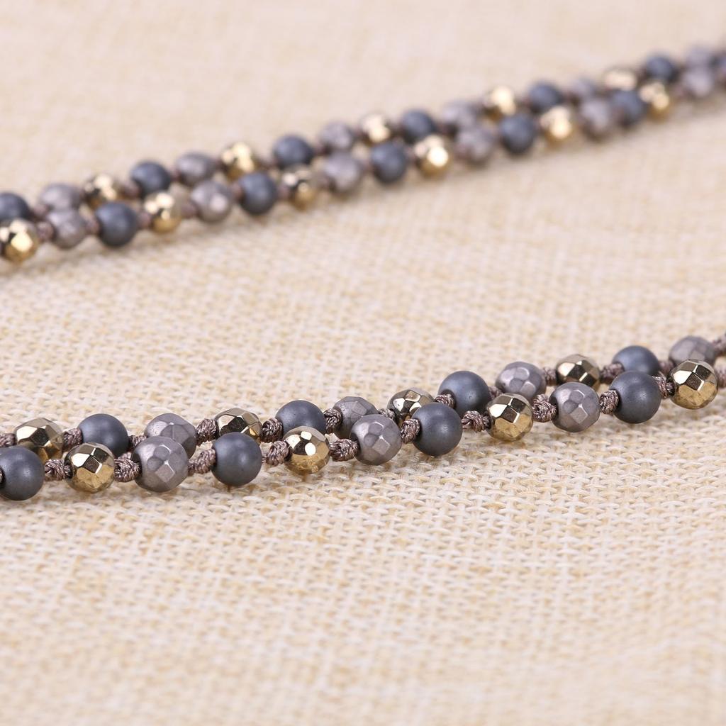 KELITCH Choker Onyx Hematite Bead Necklace Long Vintage Retro