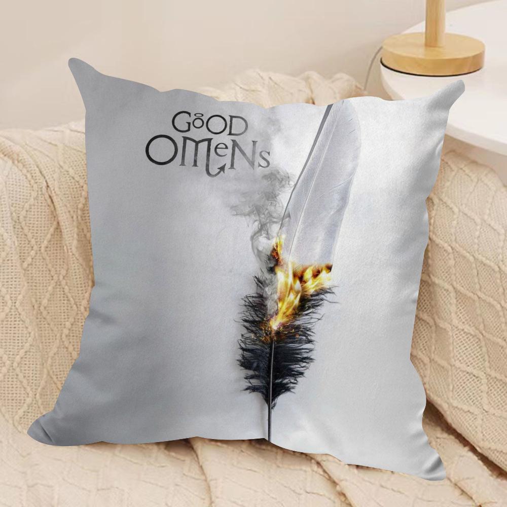 Tv GGood Omens Cushion Cover Silky Short Plush DoubleSided Printed Pillow Case for Sofa All Seasons Home Decor Gift