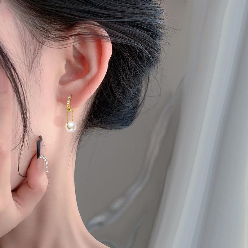 Pearl Tassel Ear Buckle Light Luxury High-end French Retro Earring Chain Earrings for Women