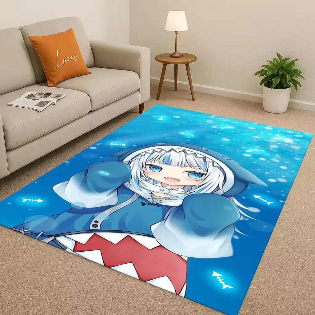 3D Anime Gawr Gura Hololive Cartoon Cute Girl Living Room Non-Slip Area Rug Carpet for Bedroom Playroom Sofa,Home Decor Doormat