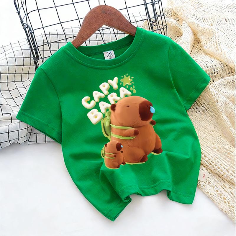 Kids Girl Cute Polyester T-shirt Summer Clothing Cartoon Capybara Printed Tee Children Short Sleeve Tops T Shirt Clothes Gift 2026