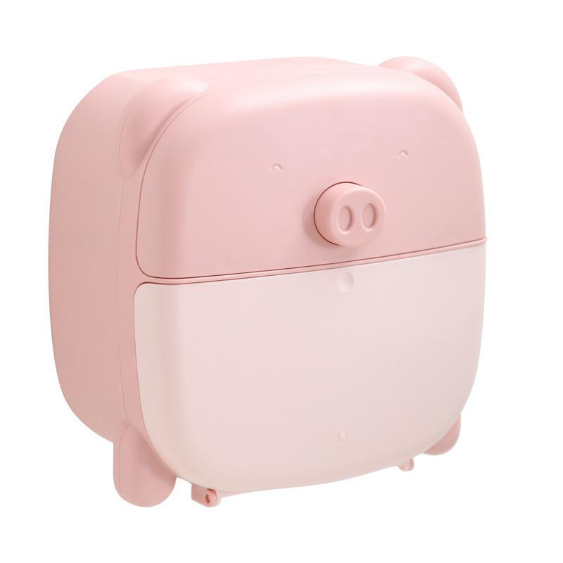 Pink Pig Bear Wall Mount Tissue Organizer With Nodrill Installation For Home Use And Gifting