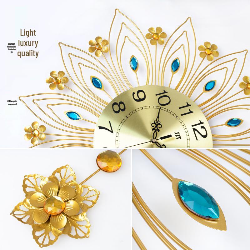 European Luxury Peacock Wall Clock for Elegant Living Room Decor