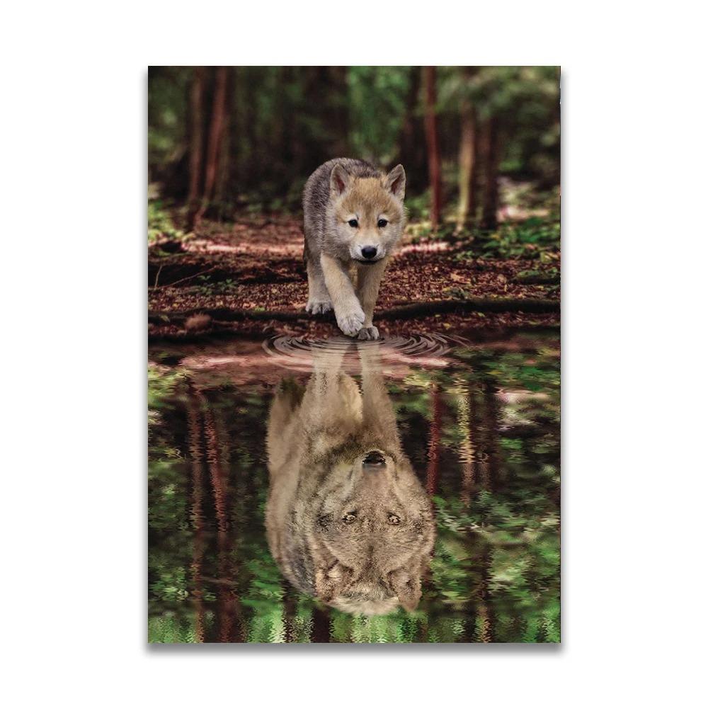1pc frameless Canvas MINDSET IS EVERYTHING Motivational Poster Lion Tiger Wolf Animal Wall Art Canvas Print fo
