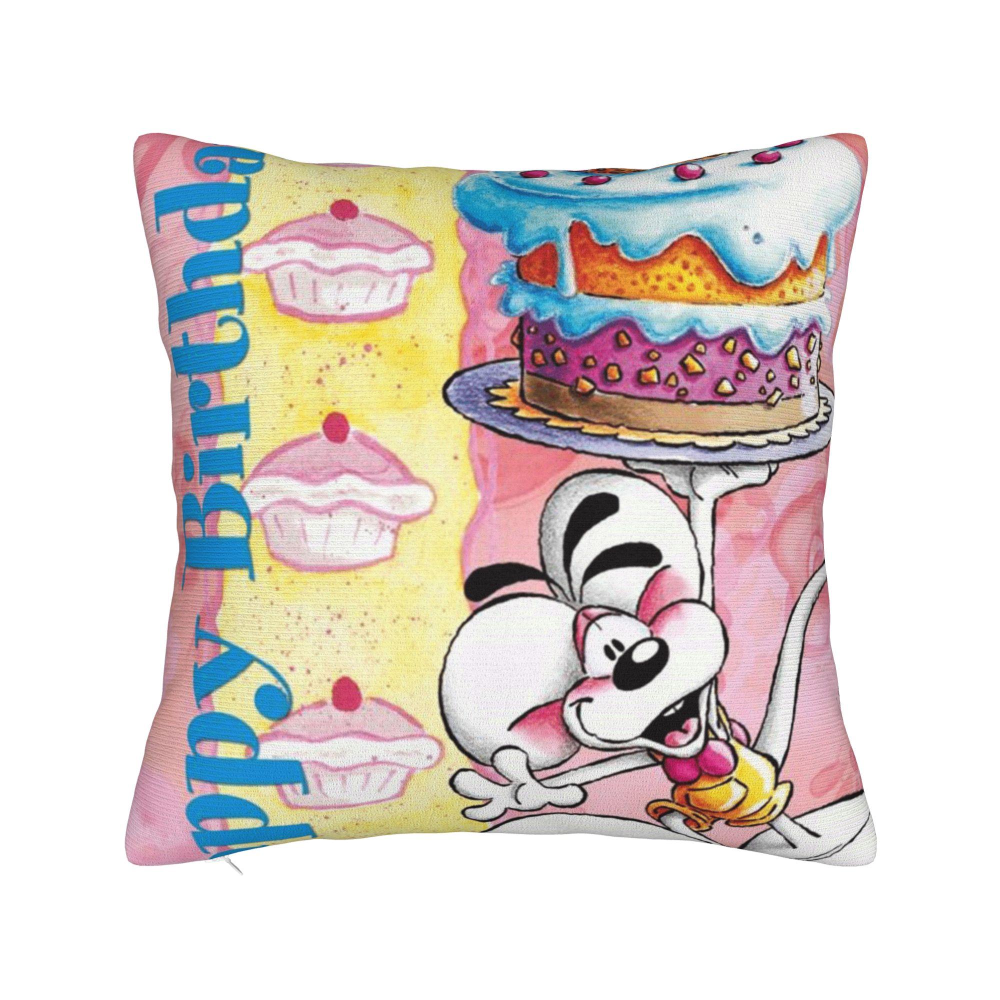 

Diddl Happy Birthday Pillow Case Cute Funny Pillow Cover Square Pillowcases For Sofa Couch Bed Living Room 12x12Inch