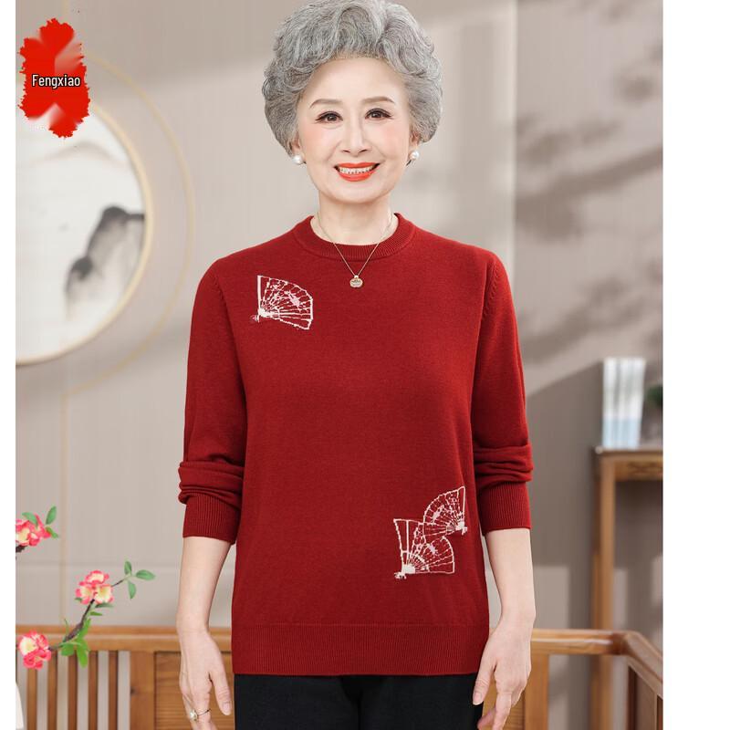 Elderly Women s Spring Round Neck Knitted Sweater XL