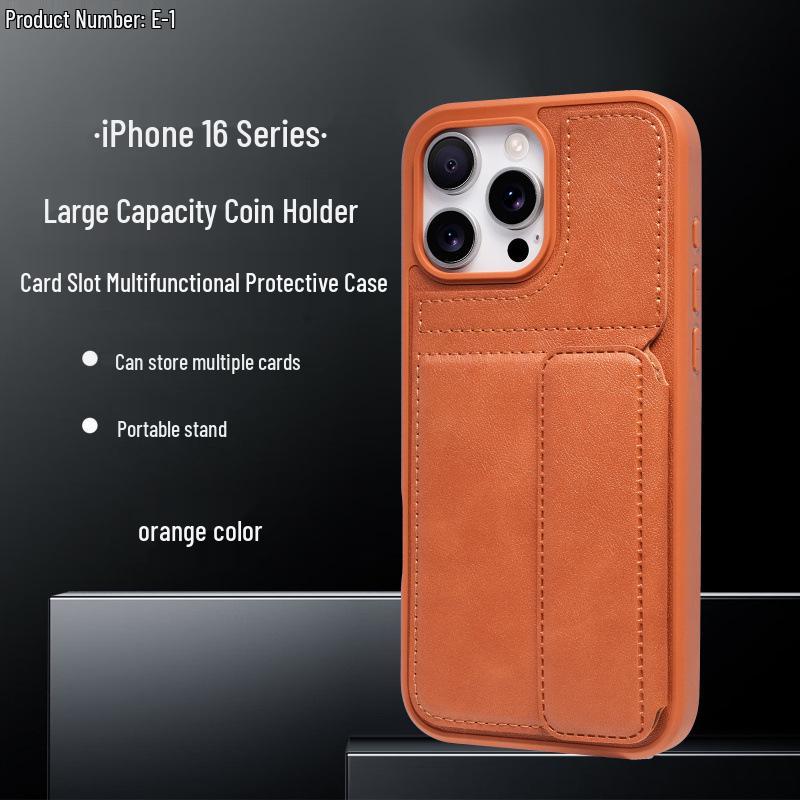 

iPhone 17 Pro Max Ultra-thin Leather Case with Card Holder & Stand iPhone 14 Pro светло-коричневого