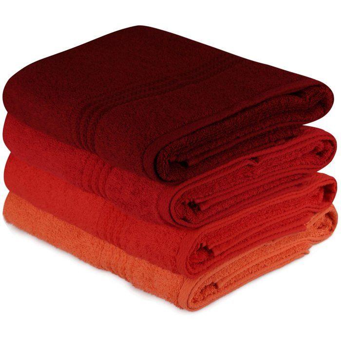 Ensemble de 4 serviettes de bain - 70 x 140 cm - Orange