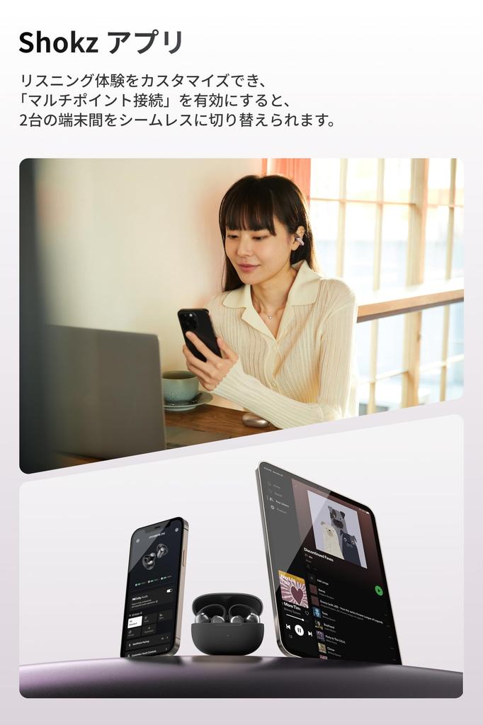 Shokz OpenDots ONE Ear Cuff Wireless Earbuds, Open-Ear Earphones with Dolby Audio, 40 Hours of Playback Time, Sound Leakage Suppression Technology, VG