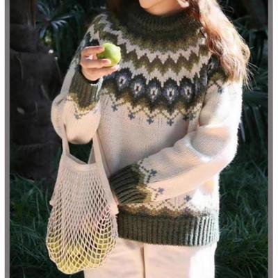 Women's Winter Design Plus Size Pattern Knitted Sweater Long Sleeve Casual Pullover Tops