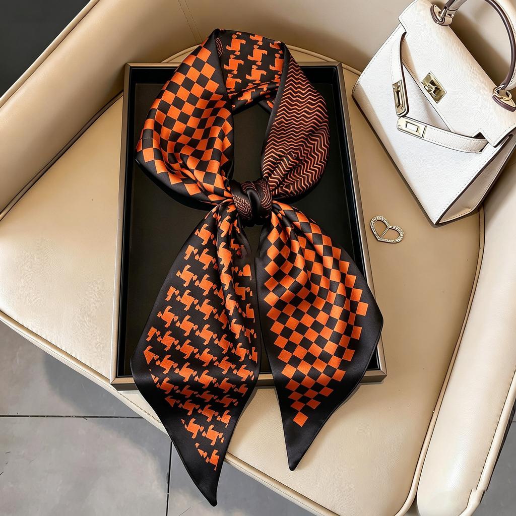Small long thin bevel silk scarf Women's ethnic style belt Tie hair belt Tie bag ribbon tie yarn scarf Thin scarf