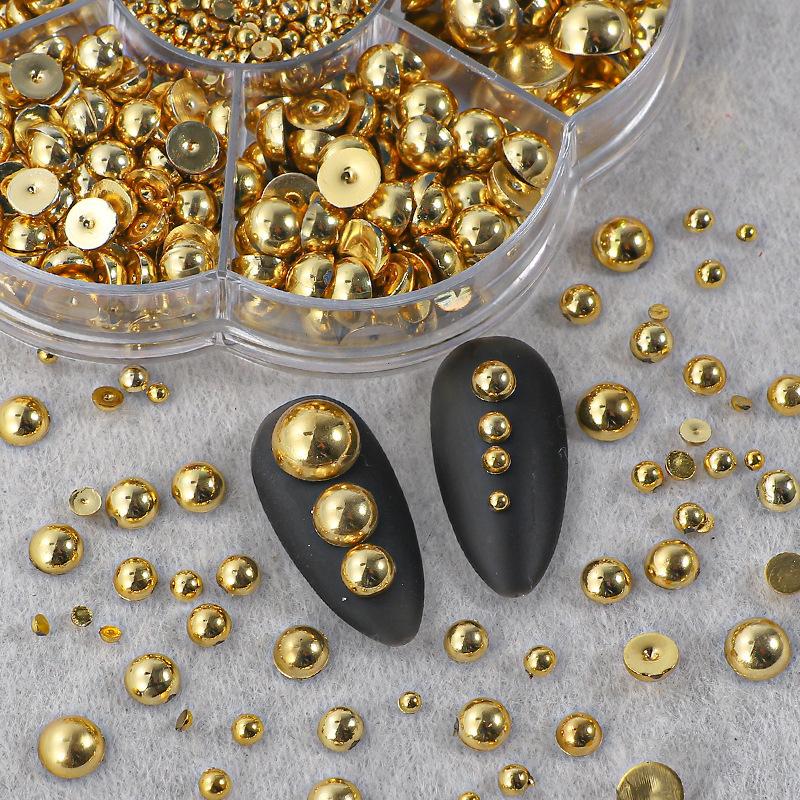 2000Pcs/Box Faux Pearl Nail Art Decoration Half Round Beads Nail Diy Jewelry Different Sizes Nail Charms Nail Art Supplies