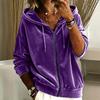 Women'S Solid Color Velour Zip Up Hoodie Carsigan Long Sleeve Velvet Hooded Jacket Casual Loose Fit Sweatshirt Fall Outerwear