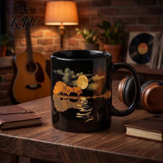 Haushaltsküchen-Grundausstattung Mondschein-Melodie Keramiktasse, 11oz 15oz Mondbeschienener Fluss Kaffeetasse Elegante Heißgetränke Tasse für Bürogebrauch Geschenk Liebhaber