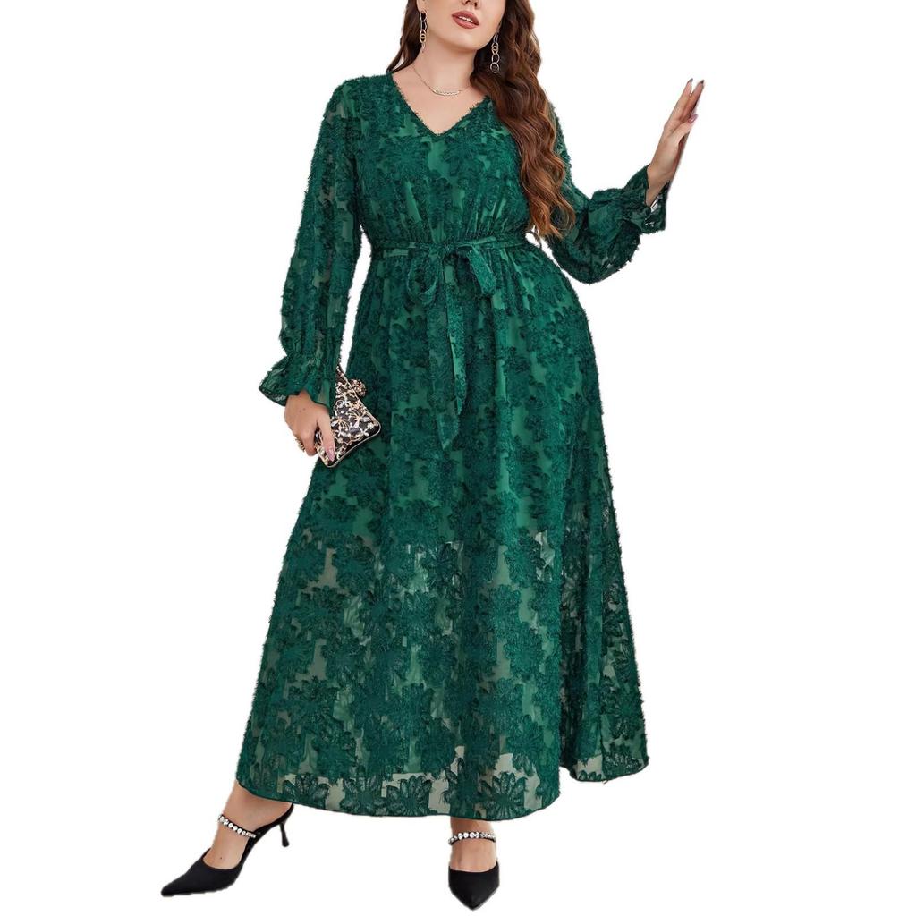 Bestseller: Orientalisches Patchwork-Blumenkleid in Übergröße, Elegantes Temperament, Frühjahrs-/Herbstmode