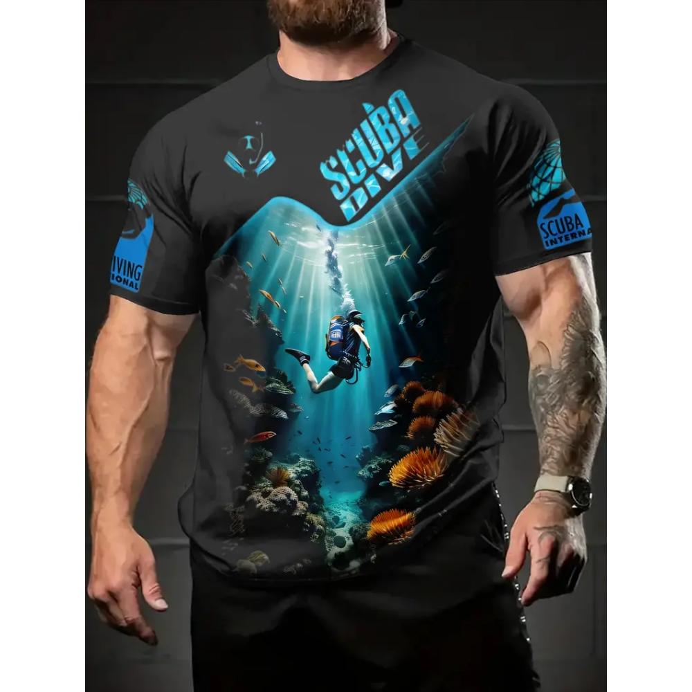 Underwater World Men's T-Shirt Realistic Sea Creatures 3D Print Short Sleeve Fashion Casual Travel Men's Loose O-Neck Breathable T-Shirts