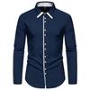 Men's Handsome Contrasting Color Double-layer Collar Long-sleeved Shirt Business Casual Long-sleeved Shirt