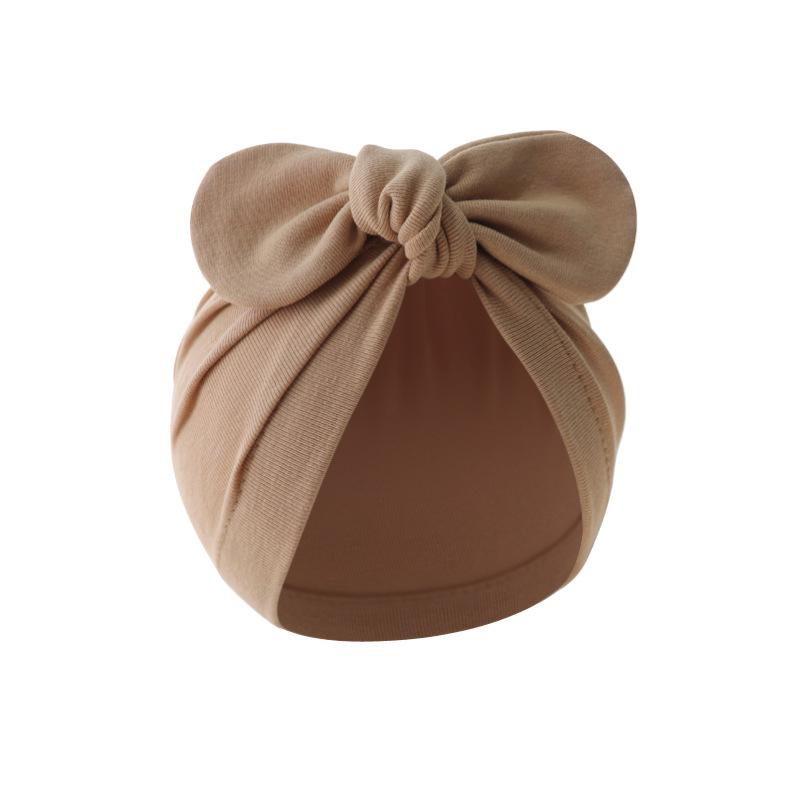 Cute Bunny Ears Baby Turban Hat Solid Color Soft Cotton Infant Beanie Cap Toddler Bonnet Headwrap for Baby Boys Girls