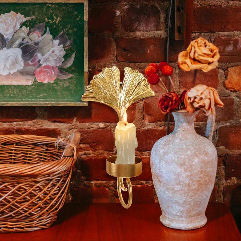 Light Luxury Golden Leaf Wall Hanging Holder Home Decor Mounted Decorative Candlestick Household Stand Iron Dad