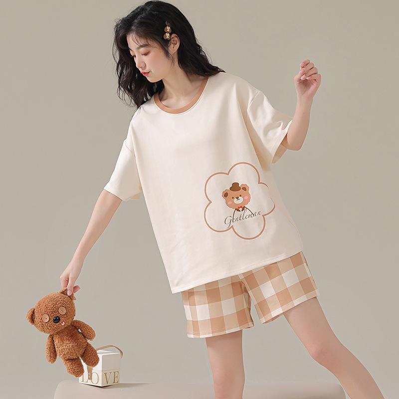 Summer Hot-Selling Women's Pajamas Short Sleeve Shorts Cartoon Round Neck Style Wearable Homewear Girl's Set