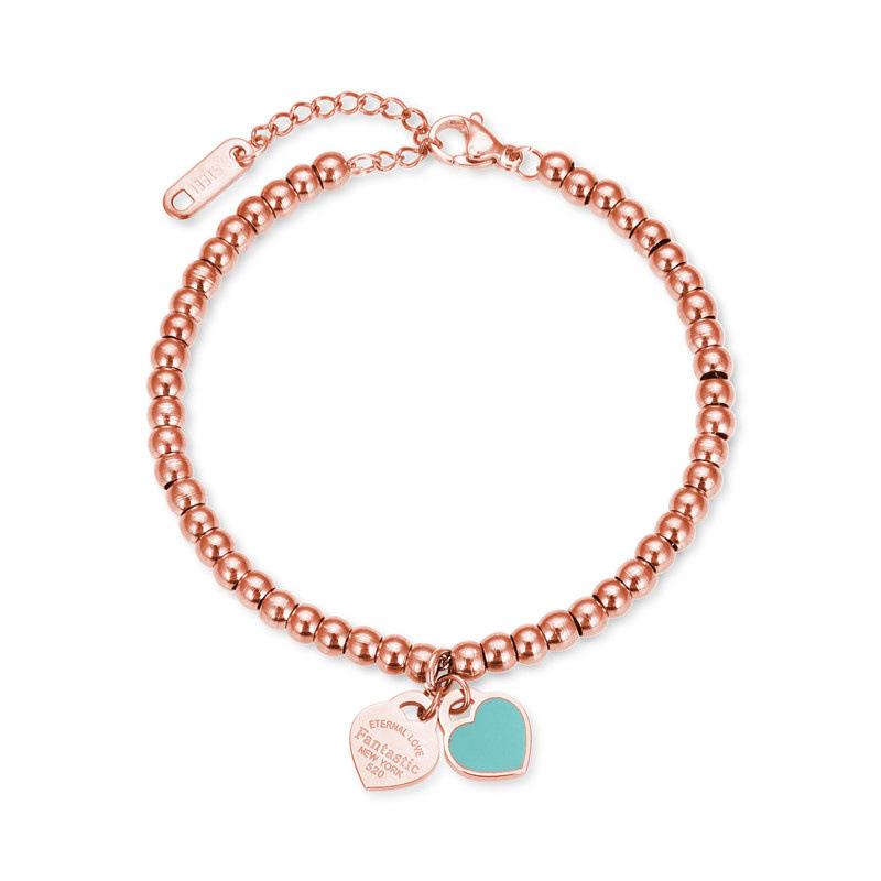 European and American Products 4mm Round Bead Bracelet, Titanium Steel Beaded Peach Heart Bracelet 2026