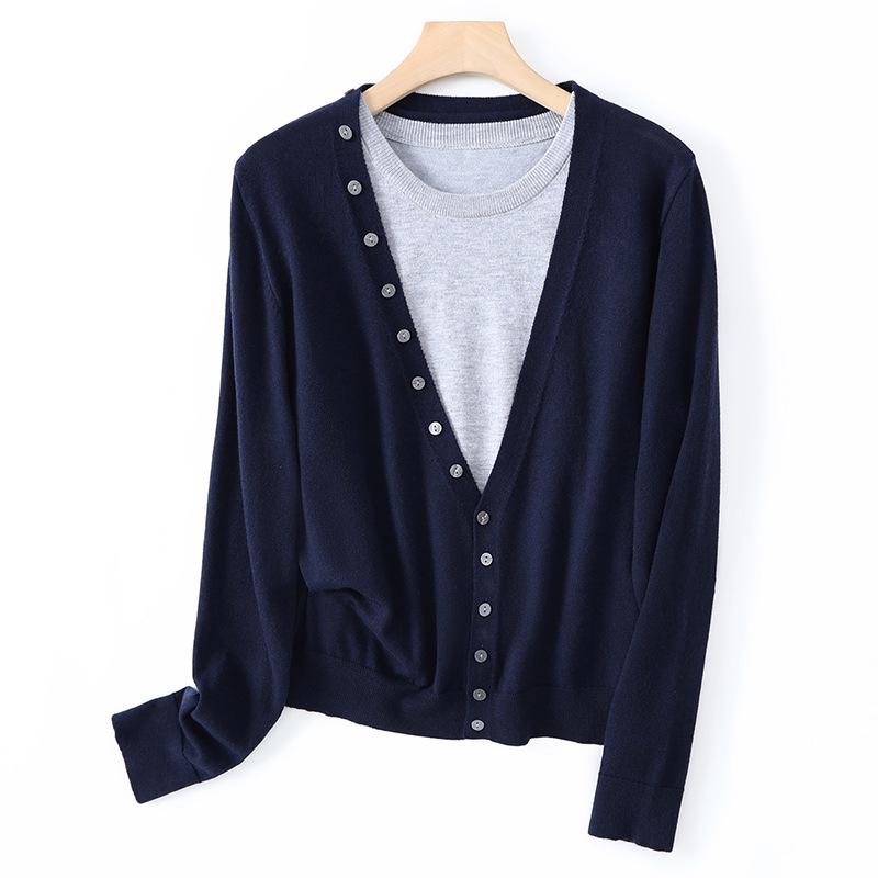 New European & American Two-Piece Wool Blend Cardigan & Base Layer Knit Set for Women - Autumn/Winter Trendy Fashion