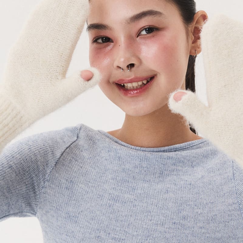 QUAFE LABEL KNITTED MITTENS_ivory