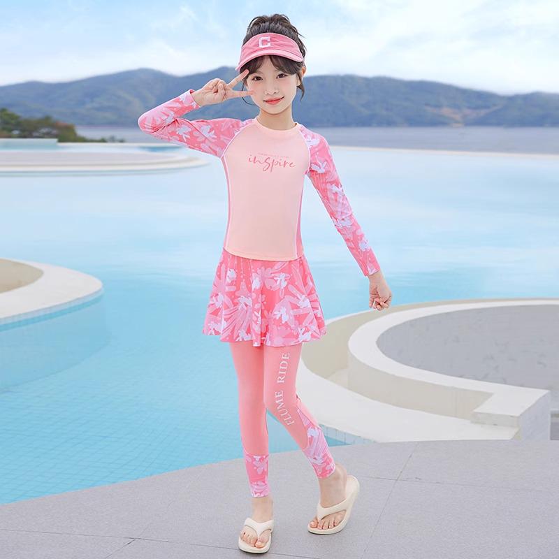 

Girls Long Sleeve Two-Piece Swimsuit Set for Teens (2025 New Style) XL (Height: 110-120cm, Weight: 20-25kg) розовый