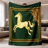 2026 New Arrival Flannel Blanket 1pc Galloping Horse & Autumn Leaves Print Flannel Blanket - Ultra-Soft Machine Washable All-Season Throw for Home, O