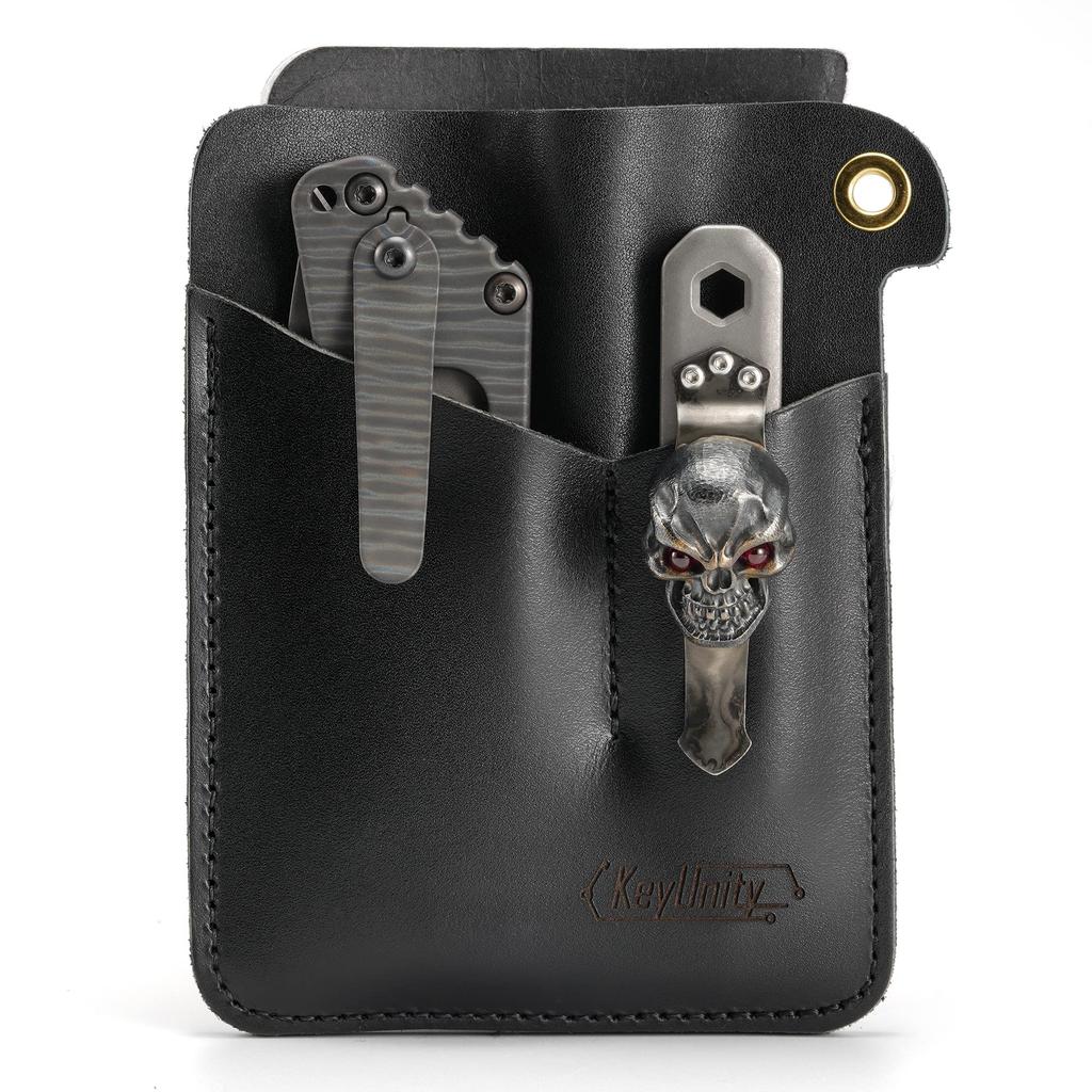 KeyUnity KL01 EDC Leather Small EDC Pocket Organizer for EDC Tool Durable Genuine EDC Sleeve for Outdoor Black Knives Pocket, Pouch, Men, 3-Pouch Bag,