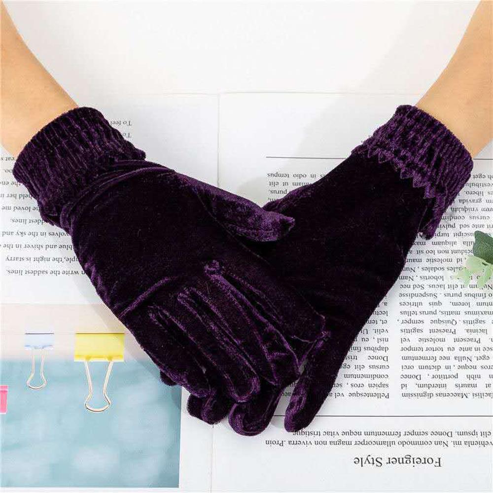 

Этикет Осень Однотонные Мягкие Женские Золотистые Велюровые Перчатки Эластичные Митенки с Полным Пальцем Перчатки для Вождения фиолетовый