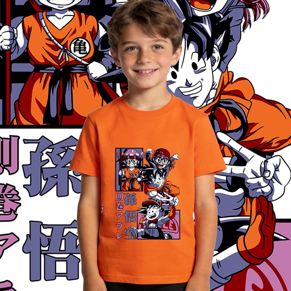 Dbz Goku x Arale Anime Print Kids Cotton T Shirt Boys Girls Casual Tee Soft Breathable Top