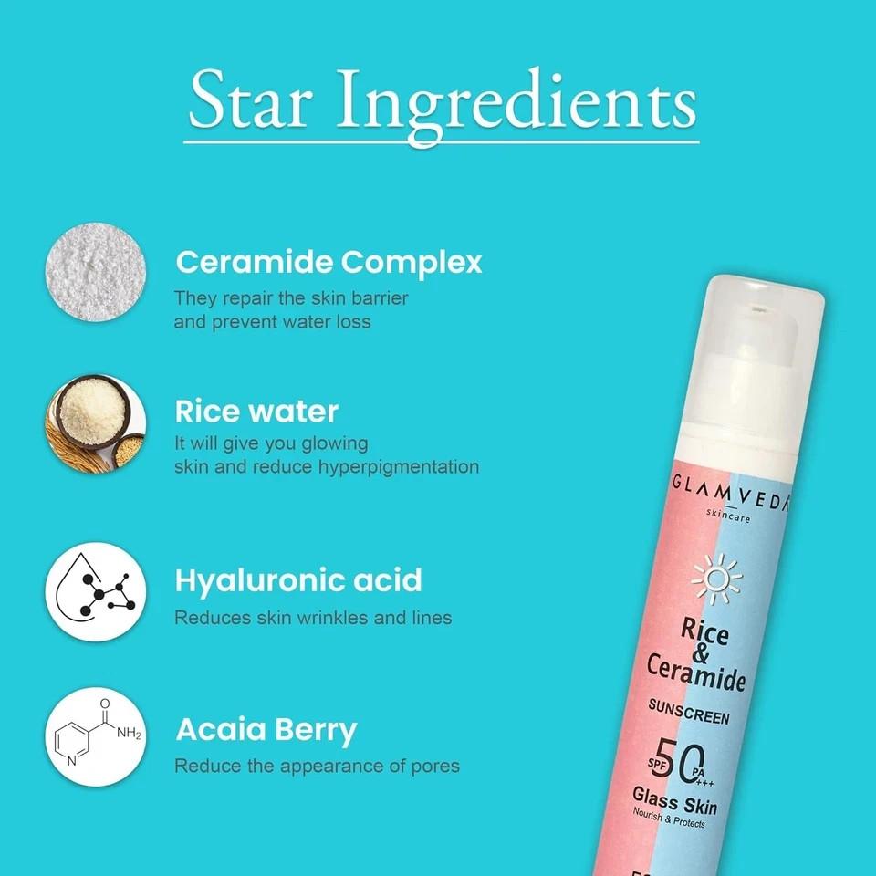 Glamveda Rice And Ceramide Sunscreen SPF 50 For All Skin Types 50ml