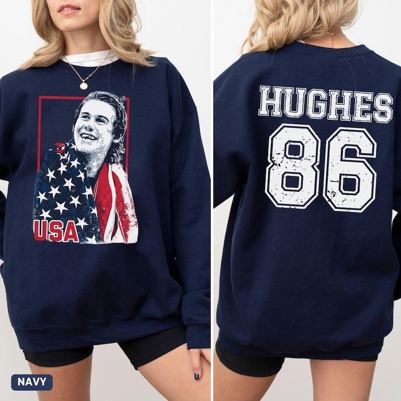 Hot Jack Hughes Usa Gold Hockey Sweatshirt 2 Sides Patriotic Hockey Fan Shirt Unisex T-Shirt S