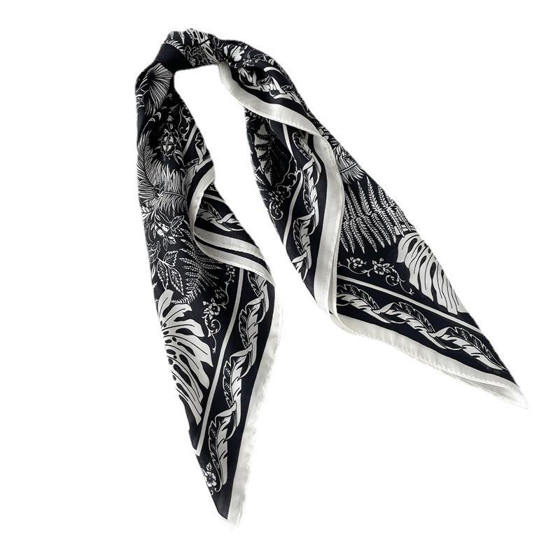 Fern Leaf Silk Scarf European and American Style Scarf Simulation Silk Thin Small Square Scarf 71cm Professional Scarf Decorative Headscarf Women