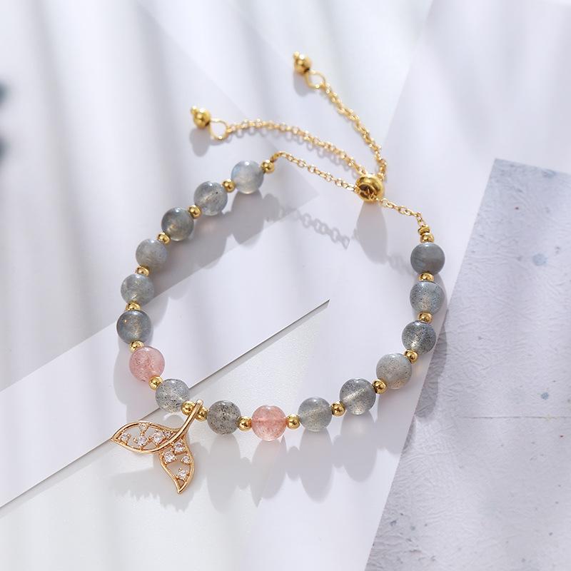 Natural strawberry crystal bracelet fishtail design Bangles Women Fashion Jewelry accessories Gift