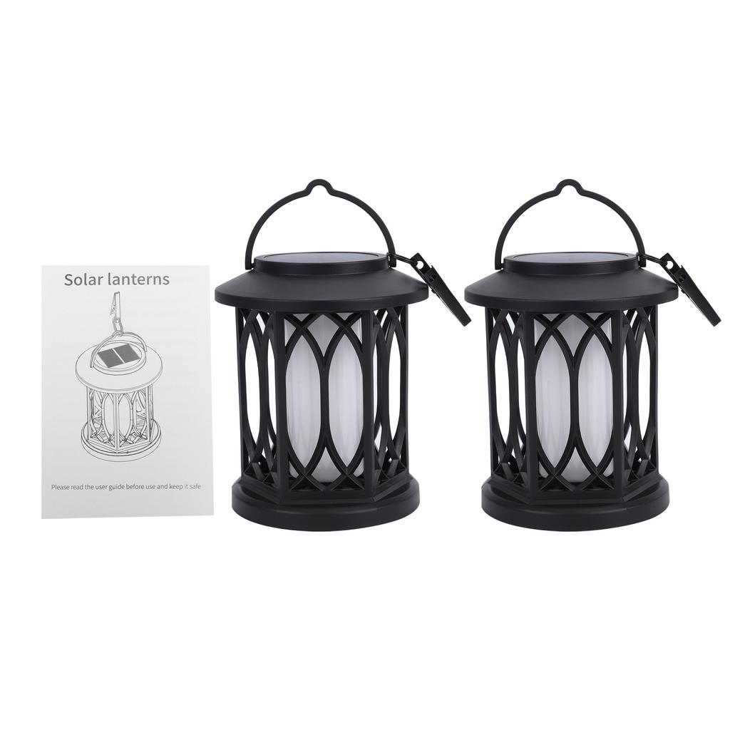 2 Pack Solar Hanging Lights, Outdoor Solar Lantern with Flickering Flame Effect, Monocrystalline Solar Panel, IP65