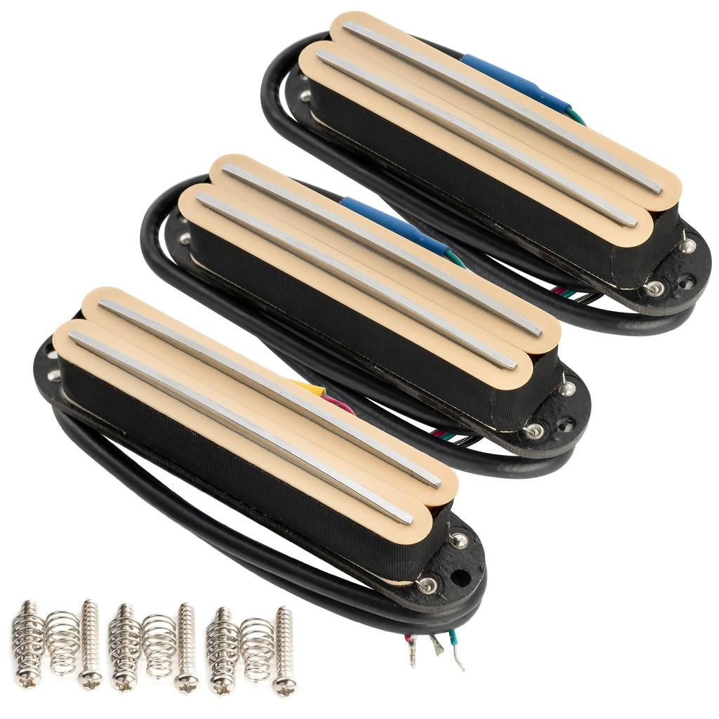 Musiclily Pro Alnico 5 Humbucker Super Distortion and Bridge Pickup Set for Strat Electric Guitars with Cream Body and Chrome Rails ST-DPHA
