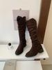 Coarse Heel Suede Khaki Pile Pleated Knight Boots Women's Shoes New Autumn and Winter Long Boots